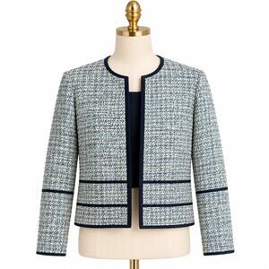 Lafayette 148 New York Tweed Collarless Jacket M Blue Ivory